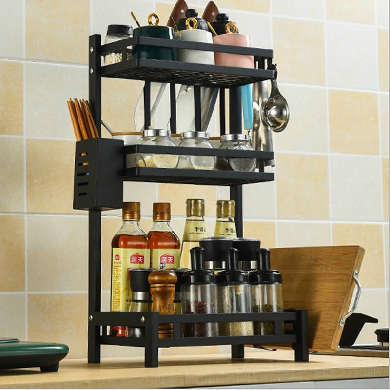Kệ đựng gia vị bằng thép không ghỉ kèm ống đựng đũa và kệ cài thớt tiện lợi