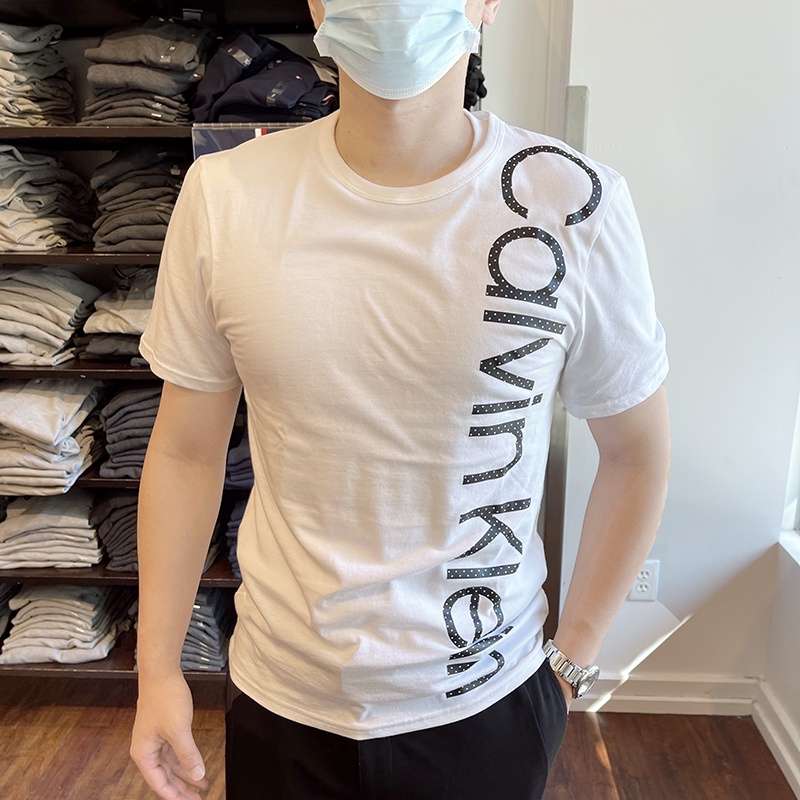 Áo Thun Cotton Ngắn Tay Cổ Tròn In Logo CK / Calvin Kleinn Cá Tính Cho Nam