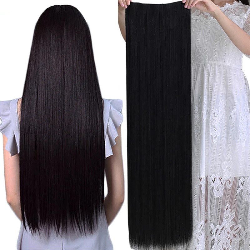 Tóc giả WIGSIN dáng thẳng dài có 5 kẹp giữ màu đen/ nâu thời trang 100cm