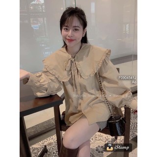 Áo sơ mi cổ bèo thắt nơ tay dài!