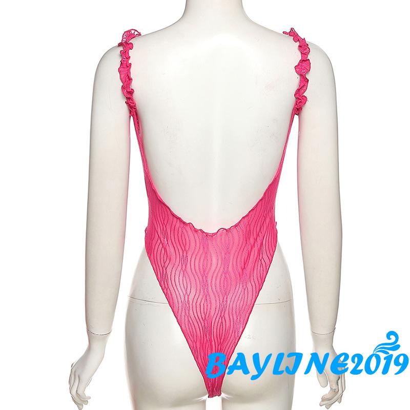 BAY-Women´s Short Bodysuit Solid Color Fungus Edge Suspenders with Off Shoulder Design Slim Fit Breathable Bodysuit | BigBuy360 - bigbuy360.vn