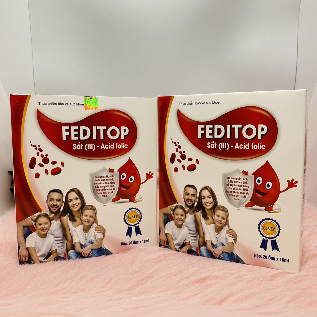 Bổ sung sắt Feditop hộp 30 viên và hộp 20 ống giúp tạo hồng cầu, giảm thiếu máu do thiếu sắt