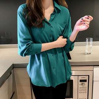 Korean version classy white shirt long-sleeved thin style single-breasted button lazy korean style casual all-match cardigan girls quần áo quần áo rộng rãi size lớn chính hãng phụ nữ hàn quốc