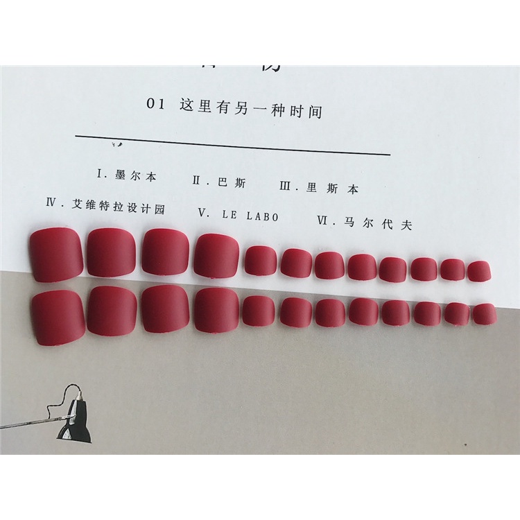 Set 24 móng úp đỏ rươu cá tính sang chảnh Jojo J42 móng chân giả móng giả nailbox rẻ đẹp thời trang tự làm tại nhà