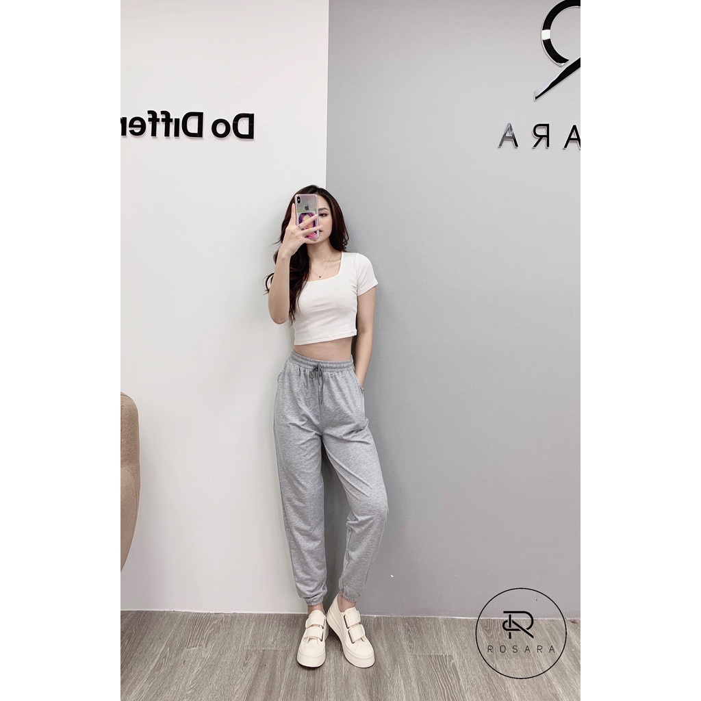 Quần jogger thời trang nữ cạp chun bo gấu 3 màu Rosara B30 | BigBuy360 - bigbuy360.vn