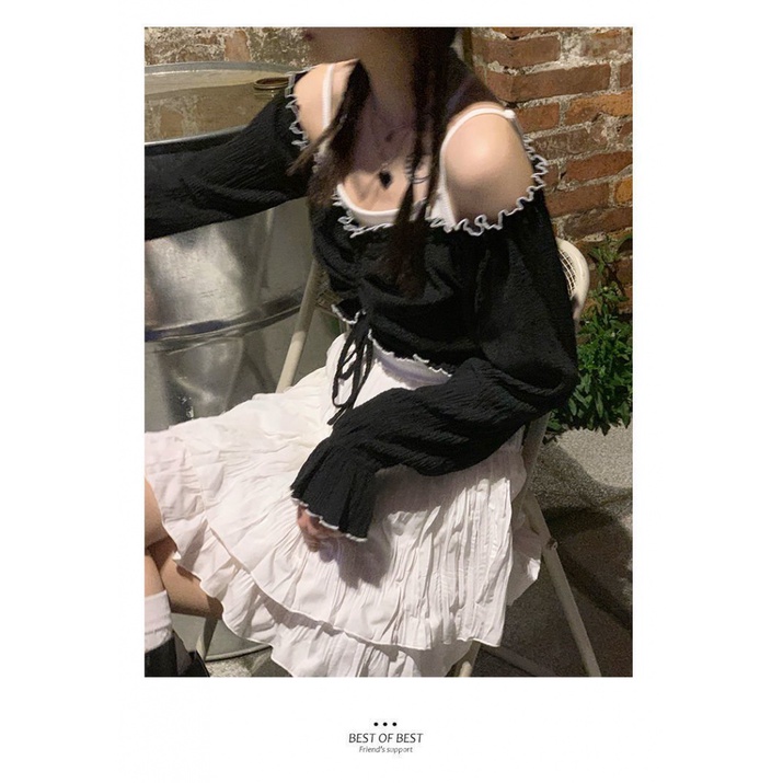 Set áo thun tay dài + áo hai dây màu trơn thời trang cho nữ | BigBuy360 - bigbuy360.vn