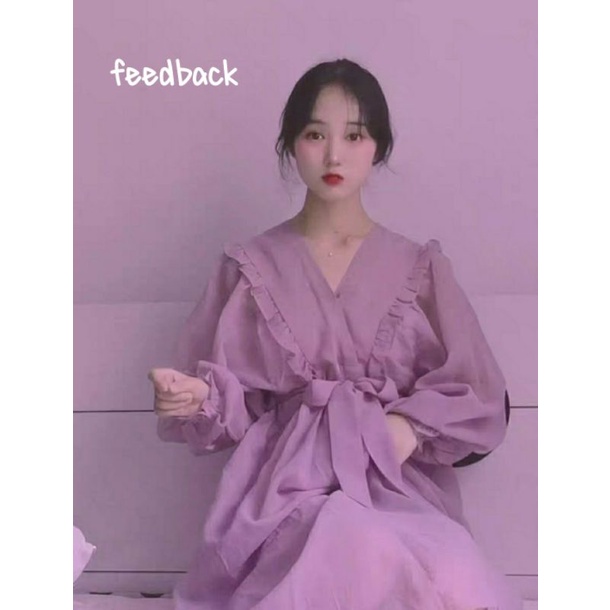 Đầm dài tay màu tím siêu nữ tính phong cách Hàn