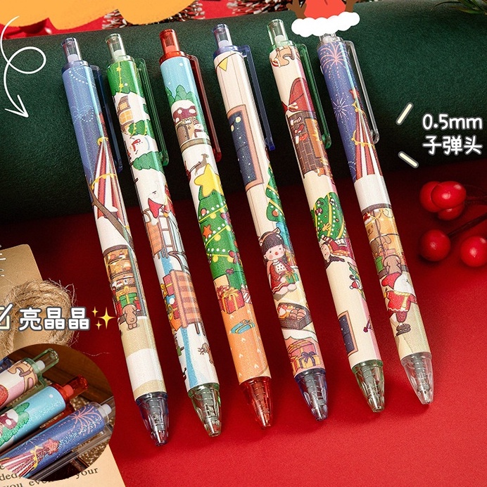 Set 6 Bút Bi Thiết Kế Giáng Sinh Phong Cách Hàn Quốc