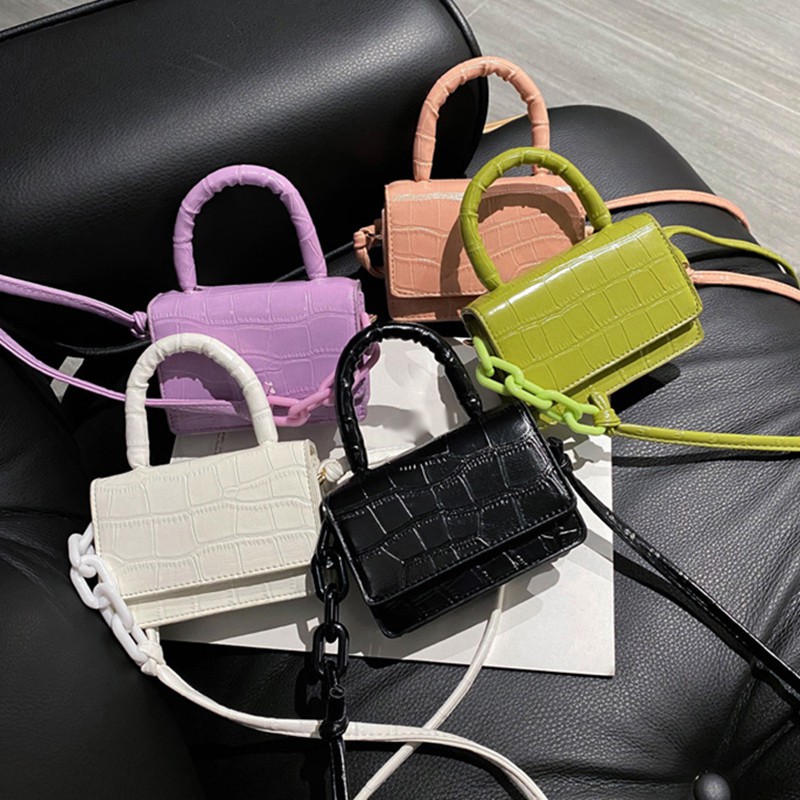 Túi Xách Nữ Dáng Vuông Giả Da Cá Sấu Phối Dây Xích Sang Trọng Thời Trang