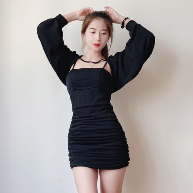 Set đầm kiểu kèm áo khoác croptop 4YOUNG FASHION ST03 | BigBuy360 - bigbuy360.vn