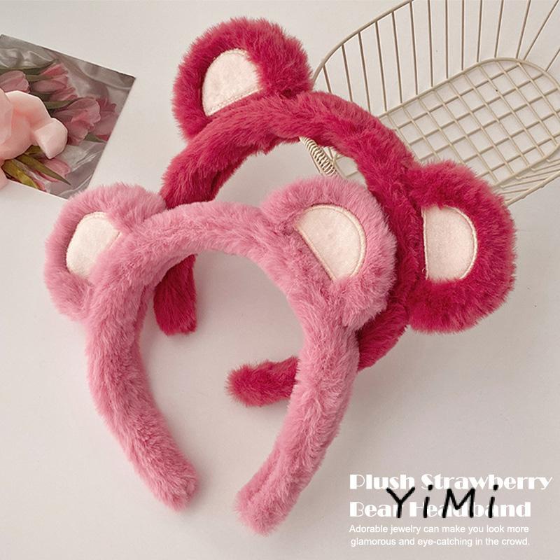Băng Đô Cài Tóc Rửa Mặt Hình Tai Gấu / Dâu Tây Bằng Lông Nhung Dễ Thương Xinh Xắn