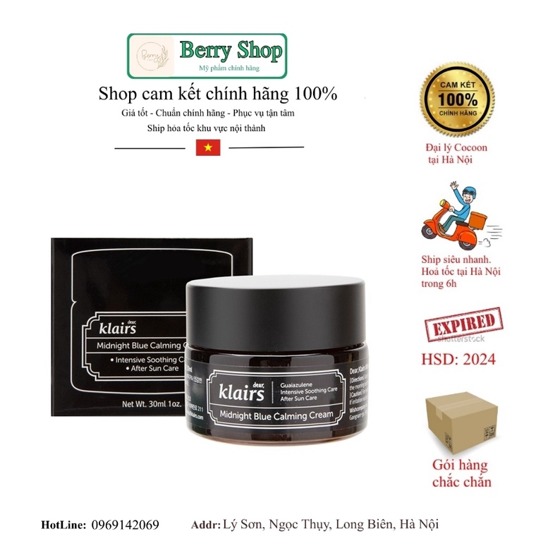 Kem Dưỡng Klairs - Dưỡng ẩm ban đêm Klairs - Midnight Blue Calming Cream 30ml