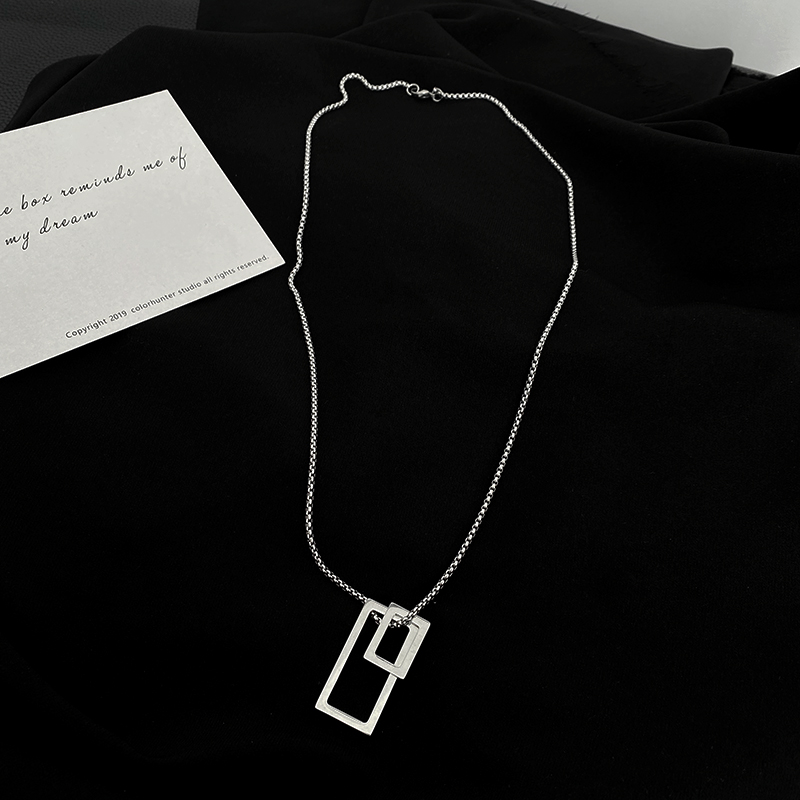 Vòng cổ thép titan mặt vuông phong cách hip hop cá tính chất lượng cao