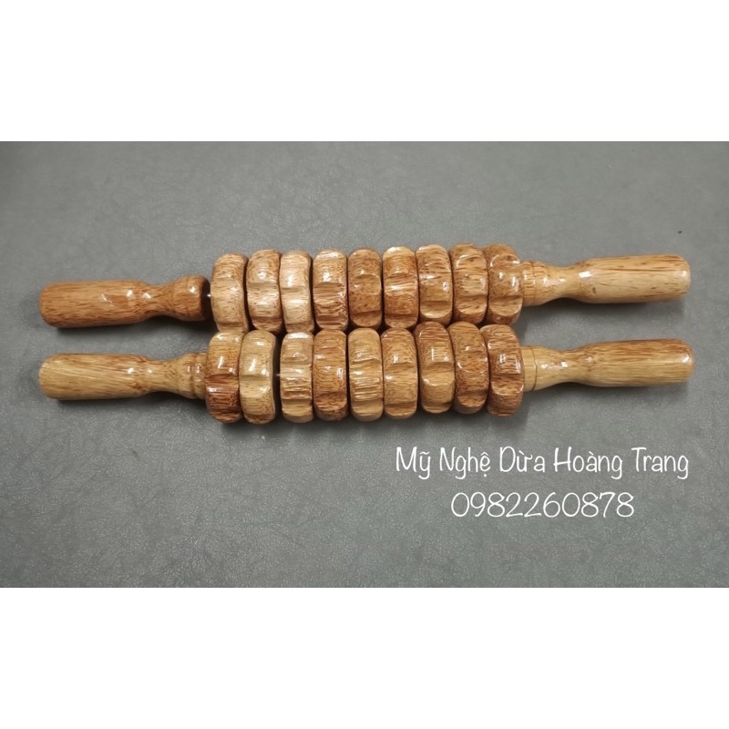 Lăn massage lưng , bụng ,toàn thân gỗ dừa 9 bánh lăn (mẫu mới)