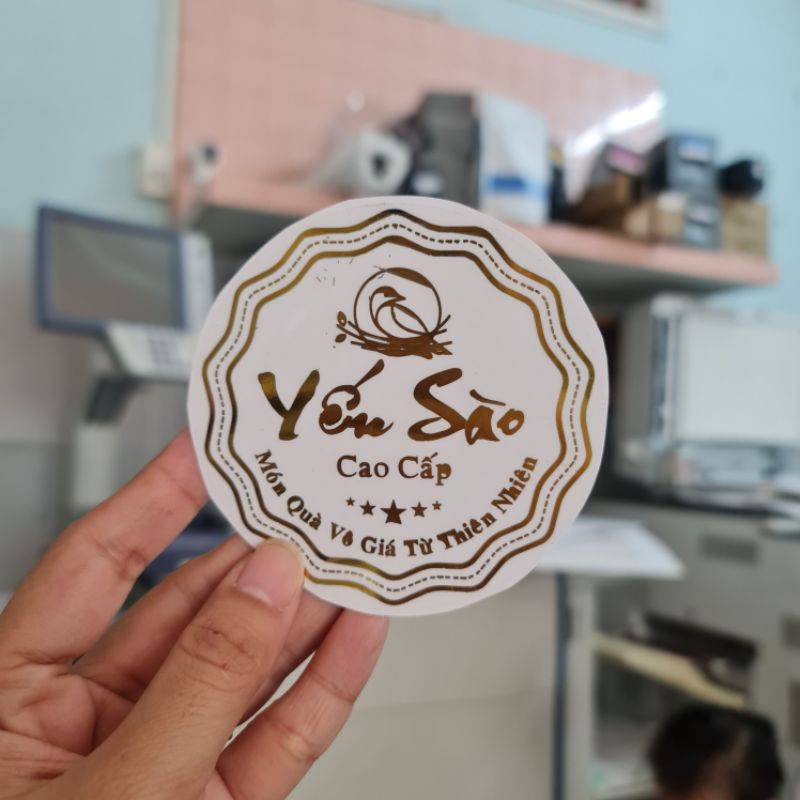 36 Tem yến sào cao cấp in thông tin trực tiếp decal nhựa / in kim vàng / cán màn bóng / kích thước 8.5cm