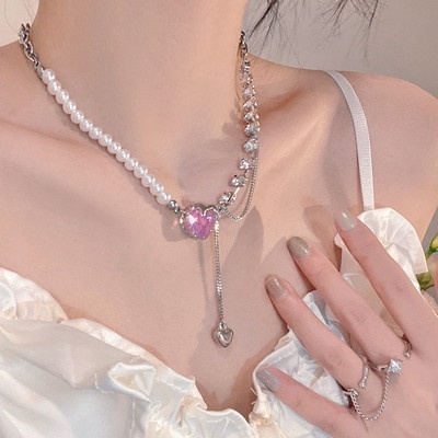 Vòng cổ Mặt Trái Tim Pha Lê/Gấu/Bướm Đính Ngọc Trai Thời Trang Hàn Quốc Cho Nữ