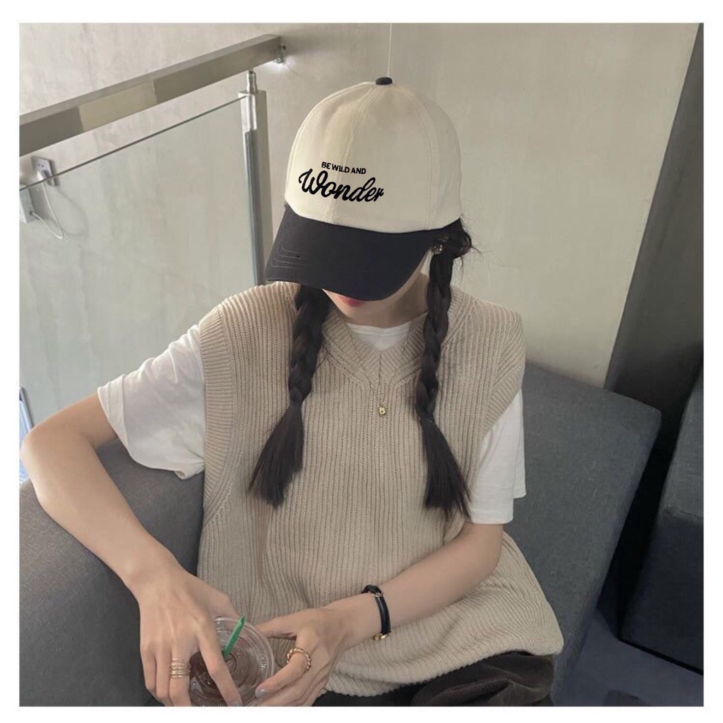Mũ lưỡi trai thêu chữ Wonder phối màu Nón kết nhiều màu phong cách Ulzzang form unisex nam nữ