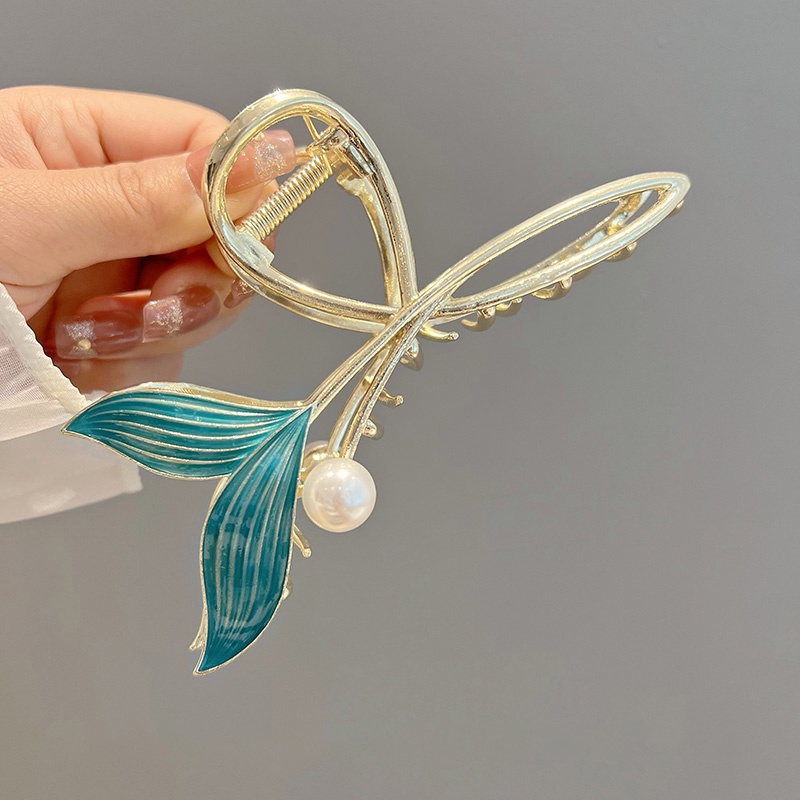 Kẹp Tóc Kim Loại Đính Hạt Ngọc Trai Màu Xanh Dương Thời Trang