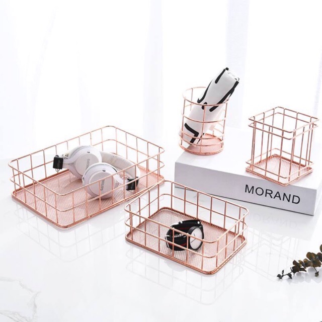 Rổ kim loại rosegold decor