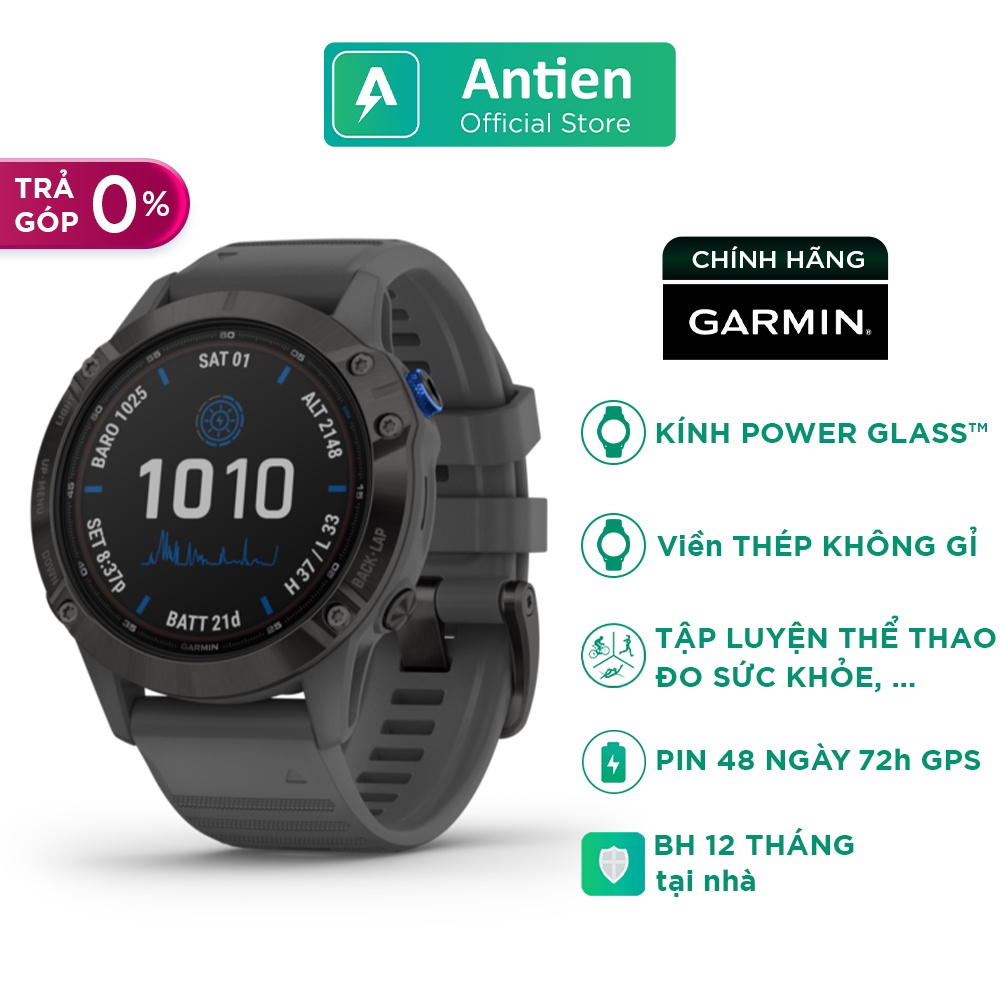 Đồng hồ Garmin Fenix 6 Pro Solar, Black w/Slate Gray Band, GPS, SEA - Chính Hãng