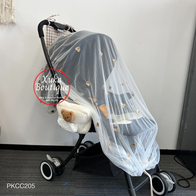 Màn Che Xe Đẩy Style Hàn Quốc Chống Muỗi và Côn Trùng Cao Cấp Cho Em Bé, Thêu Tay Gấu Thỏ Mềm