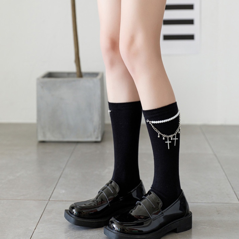 Vớ cotton trang trí ngọc trai giả phong cách Harajuku Nhật Bản cá tính