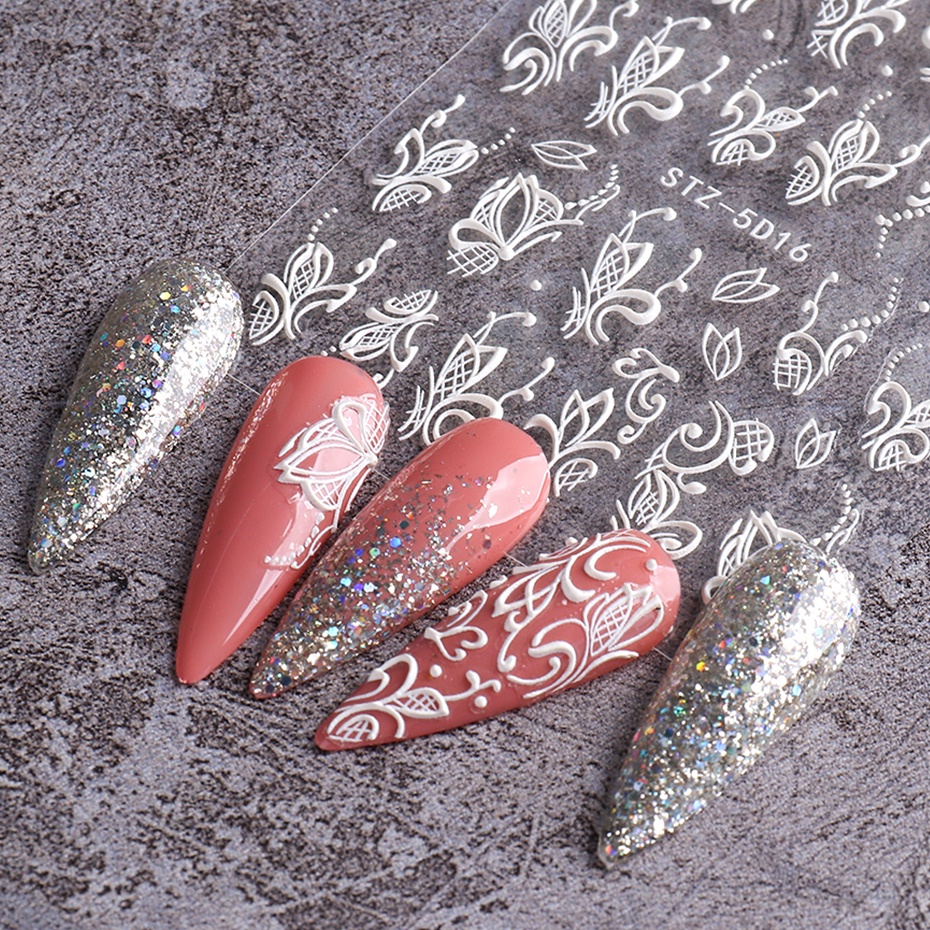Miếng Dán Trang Trí Móng Tay 5D Acrylic Họa Tiết Ren Hoa Nghệ Thuật