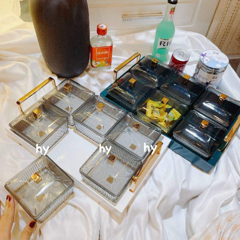 Khay đựng mứt kẹo Tết , 6 ngăn thủy tinh cao cấp