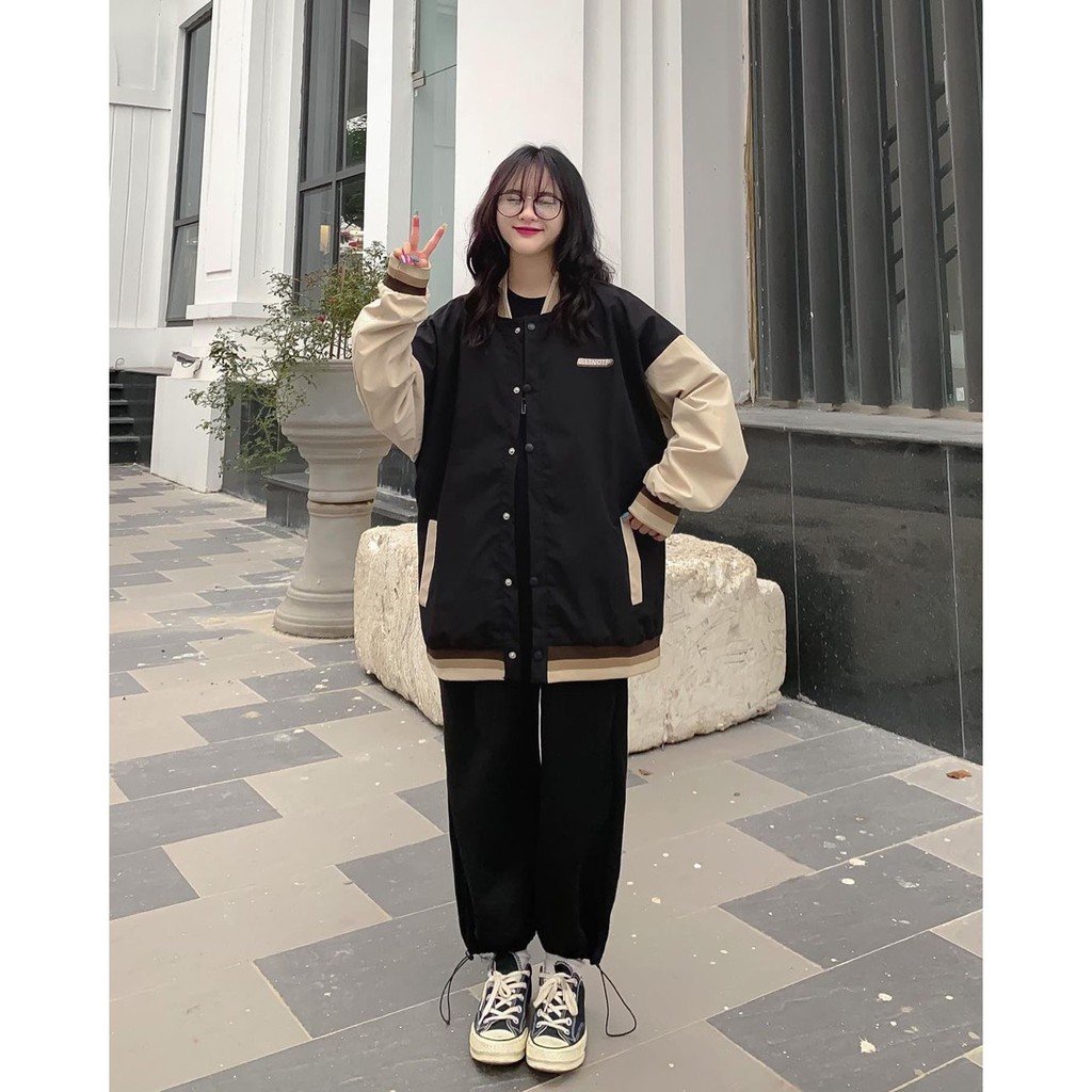 Áo khoác bomber Nam Nữ kaki tay phối da Unisex phong cách cá tinh Hàn Quốc TMH006