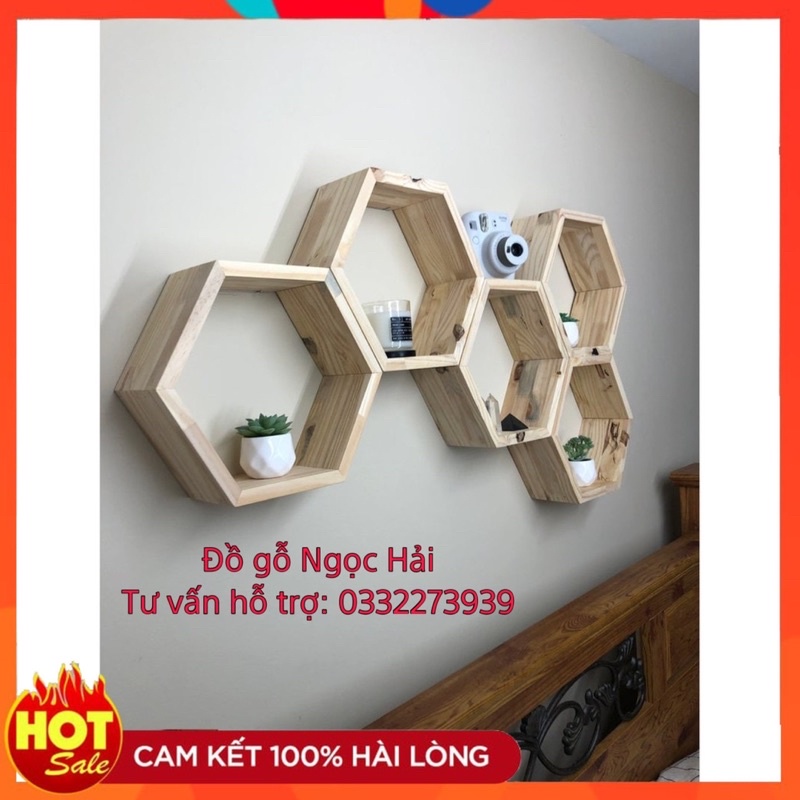 Kệ gỗ trang trí hình tổ ong đường kính 30cm gỗ thông cao cấp ( Tặng kèm đinh vít treo )
