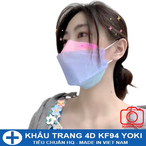 Túi 6 khẩu trang 4D KF94 Yoki 4 lớp kháng khuẩn chống bụi mịn tiêu chuẩn PM2.5