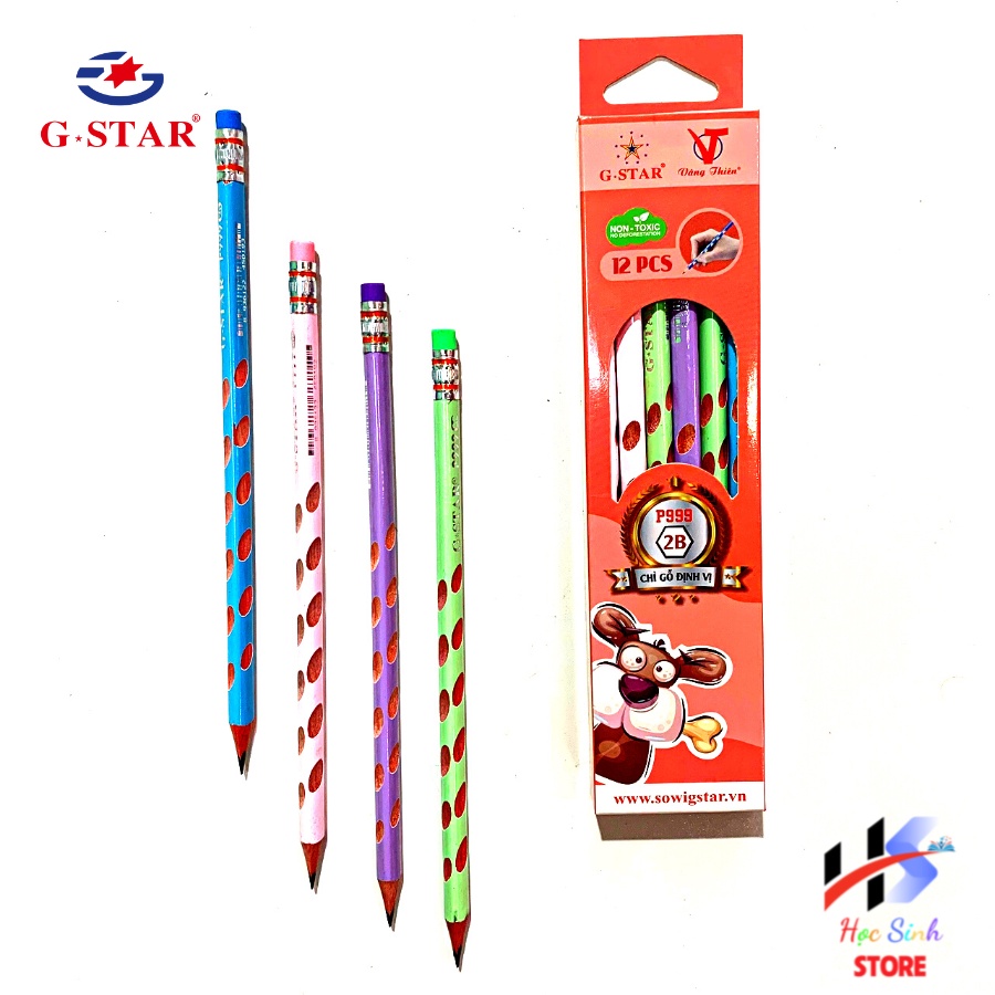 Hộp 12 cây bút chì định vị GSTAR P999 2B giúp cầm bút đúng tư thế không mỏi tay