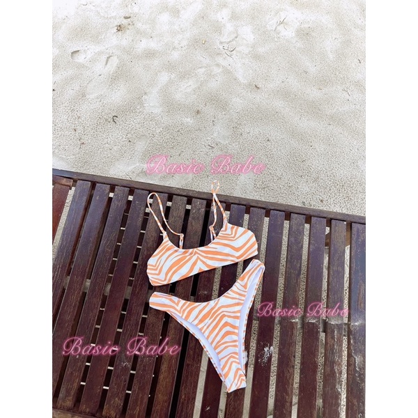 Bikini Shein hai mảnh sexy hoạ tiết vằn cam