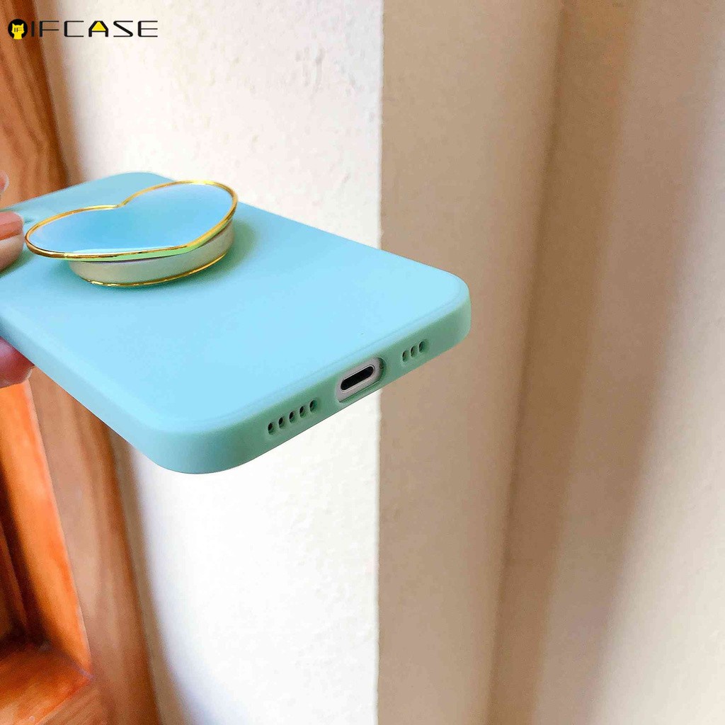 Ốp điện thoại màu hồng/tím có nút đỡ hình trái tim gradient cho iPhone 12 Mini 12 11 Pro Max XS Max XR 7 8 6 6s Plus