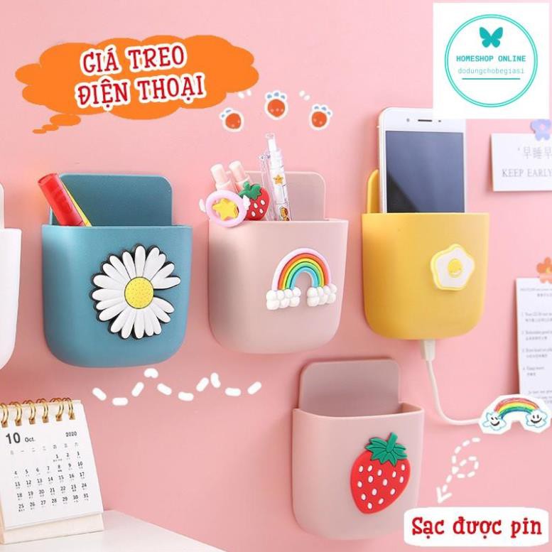 Giá Treo Kệ Dán Tường Để Điện Thoại Có Lỗ Cắm Sạc Pin Cực Dễ Thương &amp; Tiện Dụng (Tặng Miếng Dán Tường)