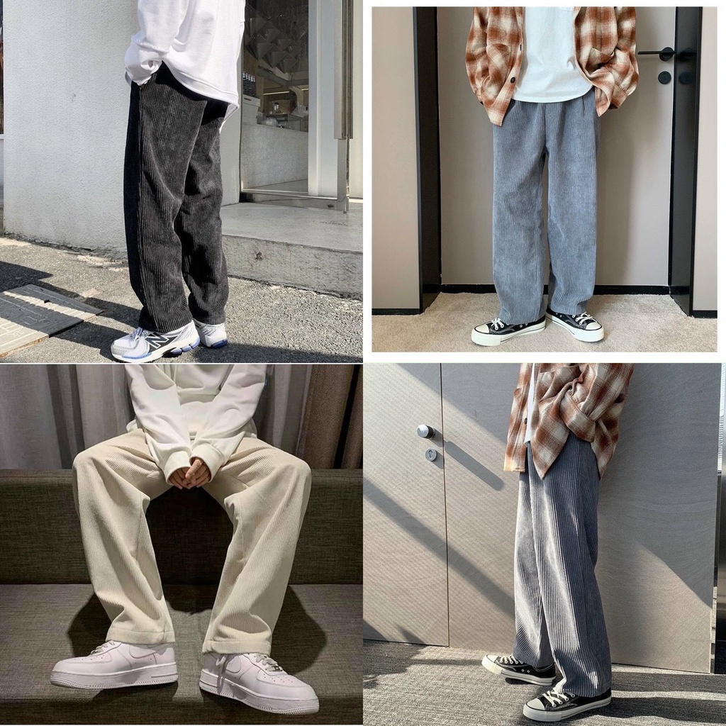 Quần Thun Trơn Ống Suông Rộng Nhung Tăm Nam Nữ Unisex Chất Mềm Mịn