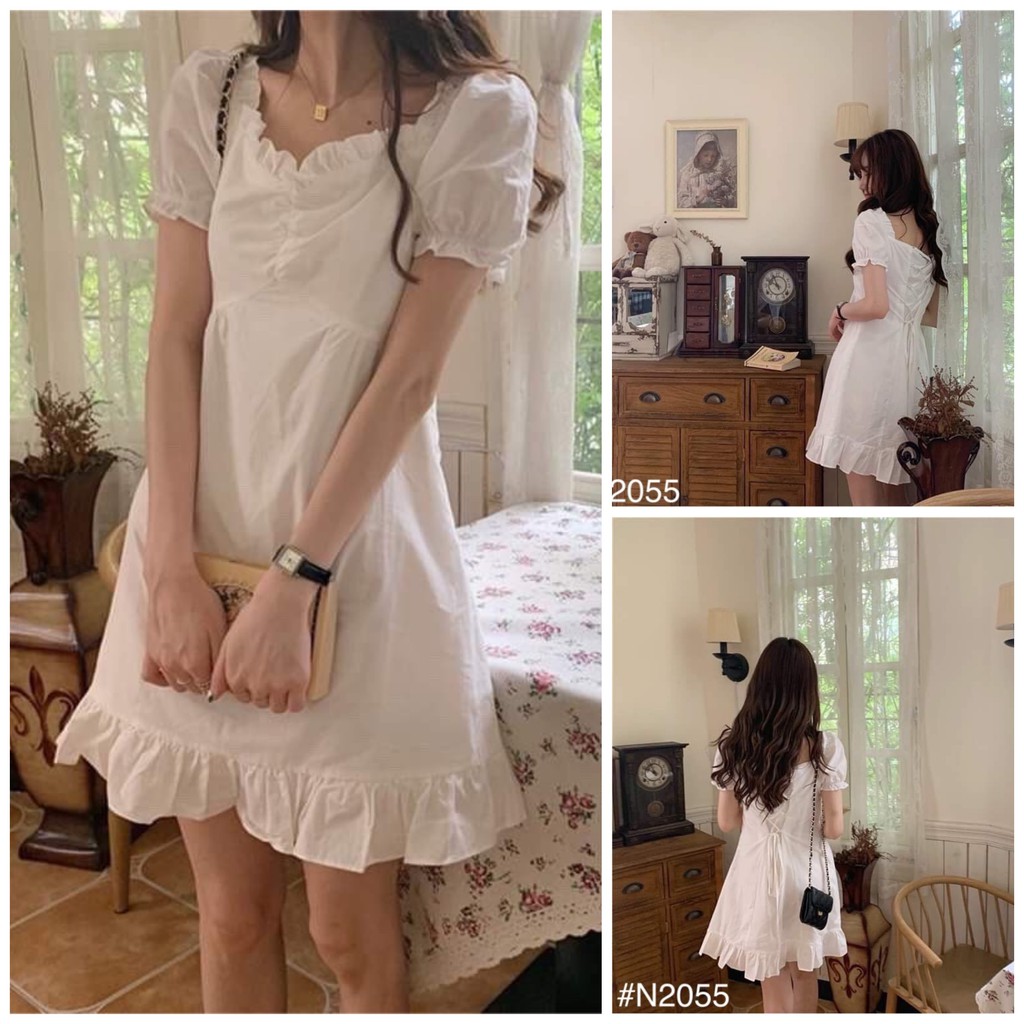 [ ẢNH THẬT TRẢI SÀN ] ĐẦM TRẮNG DÁNG XÒE NHẸ ĐUÔI CÁ NHÚN NGỰC KÈM DÂY ĐAN SAU LƯNG ÔM THEO CƠ THỂ - YOUNG DRESS