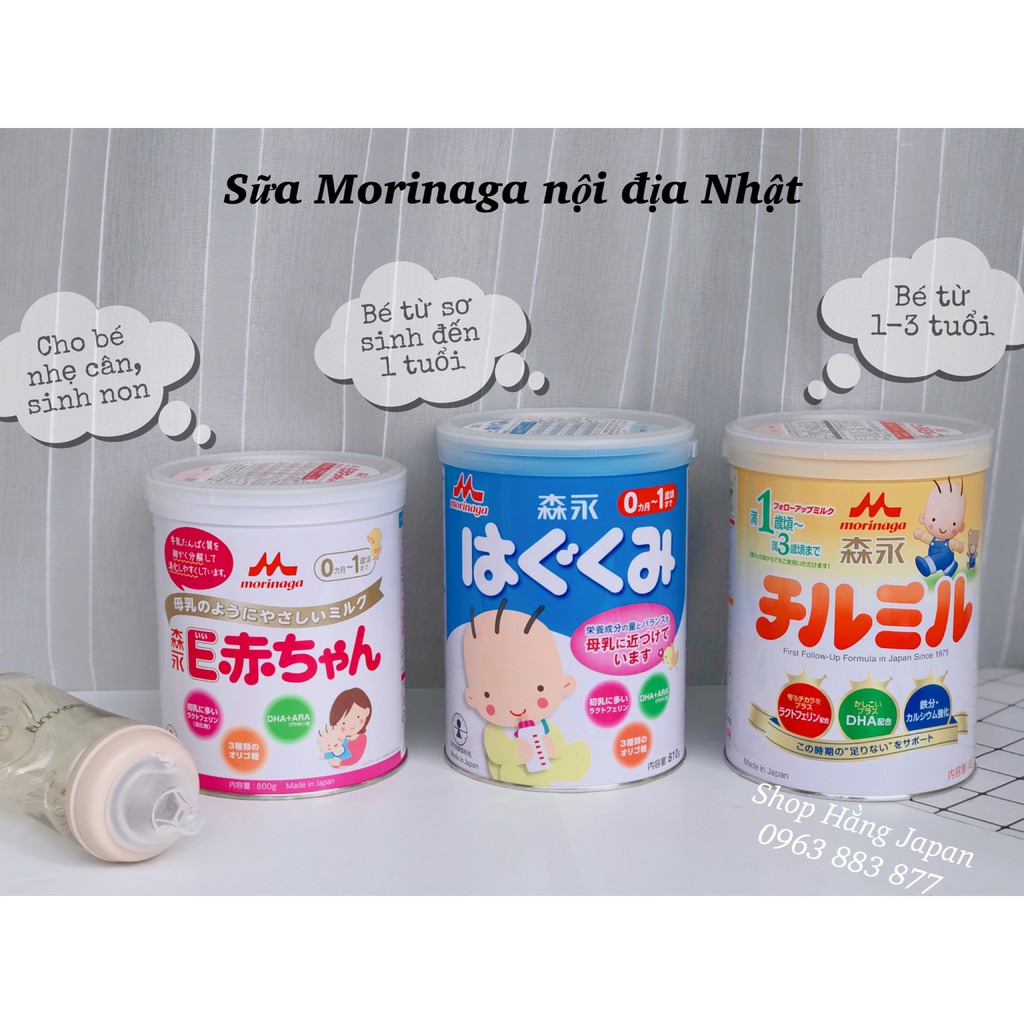 Sữa công thức Morinaga số 0-1, 1-3 và sinh non, lon 800g cho bé từ 0 đến 12 tháng - Hàng Nhật, HSD 30/11/2022