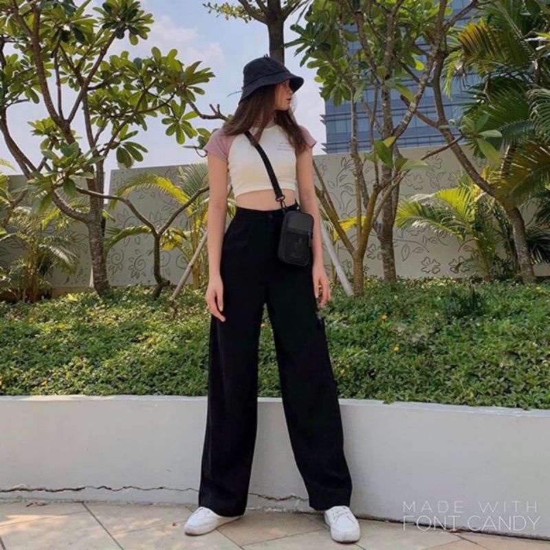 Quần ống rộng nữ dài công sở culottes trơn màu đen phong cách Quần thể thao chất đẹp vải tuyết mưa dáng mặc đi học sinh | BigBuy360 - bigbuy360.vn