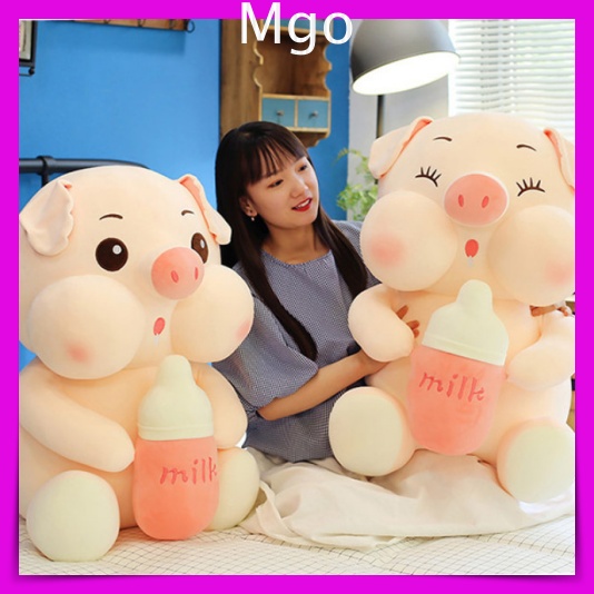 Gấu bông teddy heo ôm bình sữa, heo nhồi bông ôm bình sữa cực mềm mịn cực dễ thương