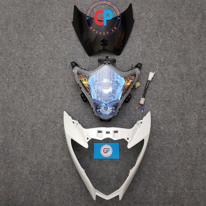 Đầu đèn Satria 150 xăng cơ trắng - Chóa xanh Indo