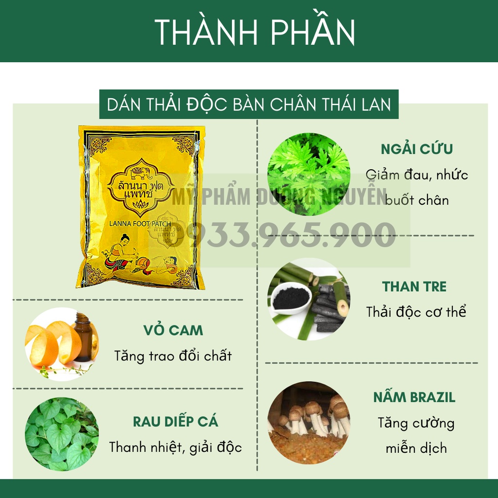 10 Miếng Dán Chân Thải Độc Detox Lanna Foot Patch