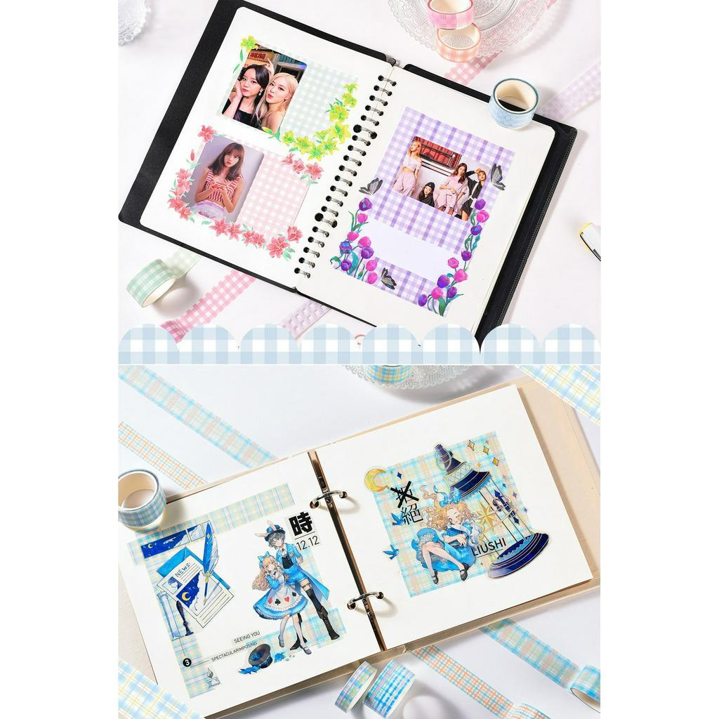 Enjoymore Set 10 Cuộn Washi Caro Ngẫu Nhiên Trang Trí Sổ Bullet Journal Miếng Dán Nhãn Sticker Dễ Thương