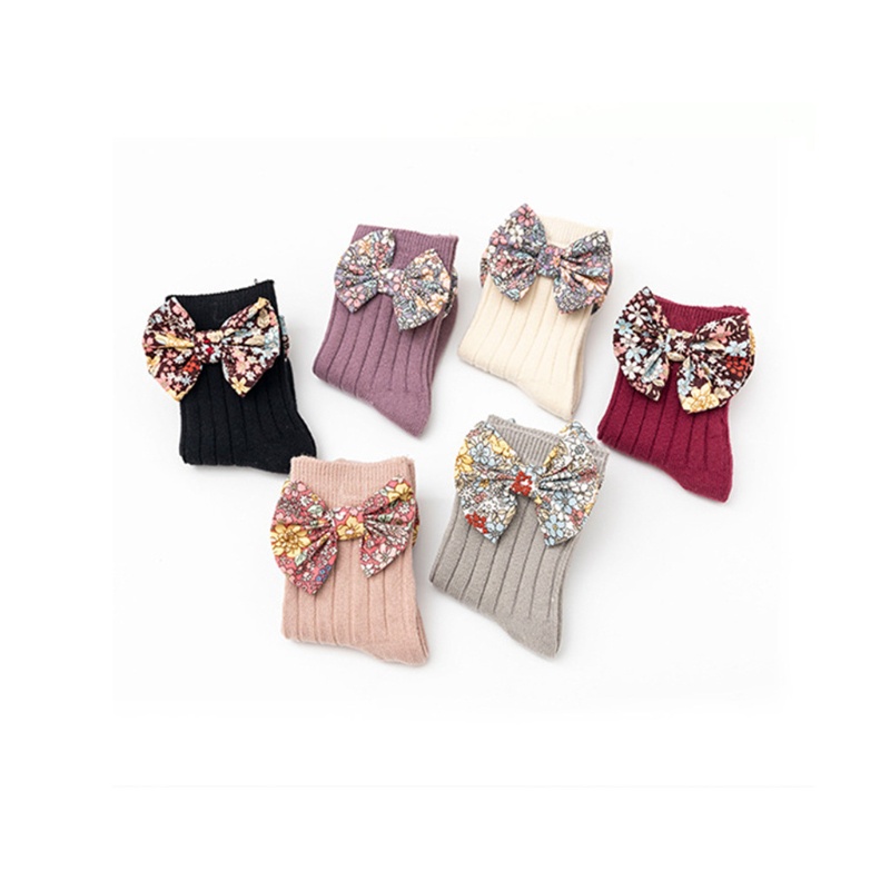 Đôi Vớ Cotton In Hoa Thắt Nơ Dành Cho Bé Gái