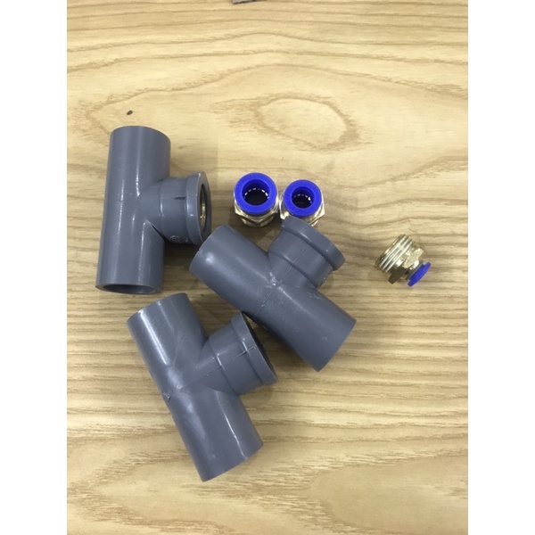 Chuyển từ T nhựa pvc  chân ren đồng 21 sang dây 6mm,8mm,10mm,12mm