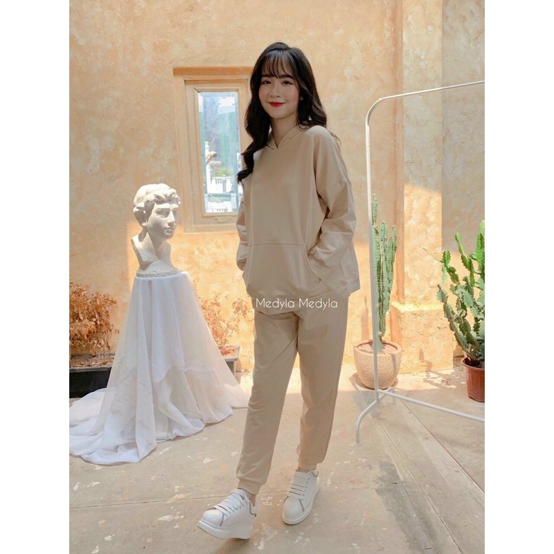 Bộ bầu thu đông chất nỉ Aidenshop bộ đồ bầu thiết kế quần chun chỉnh 45-65kg