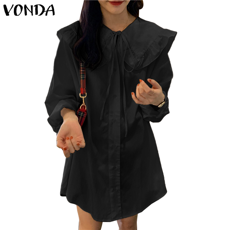 Đầm Ngắn Vonda Thời Trang Nữ Hàn Quốc Dài Tay Màu Trơn Cột Dây Xếp Nếp | BigBuy360 - bigbuy360.vn