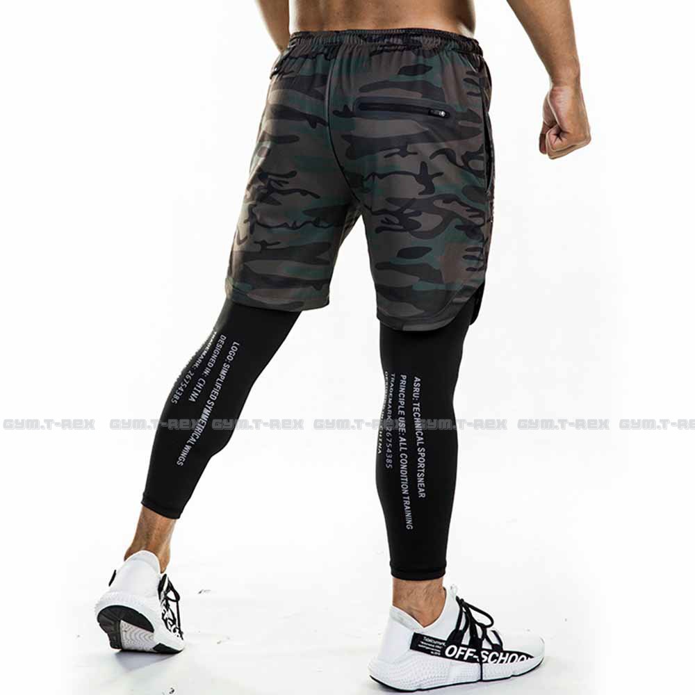 Quần đùi tập gym 2 lớp liền legging ASRV SP126, Quần thể thao nam lót legging - Gym Trex