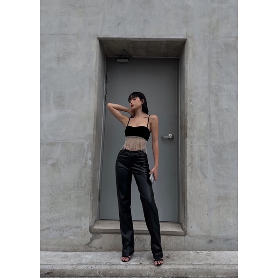 Quần suông chất vải da-LEATHER PANTS