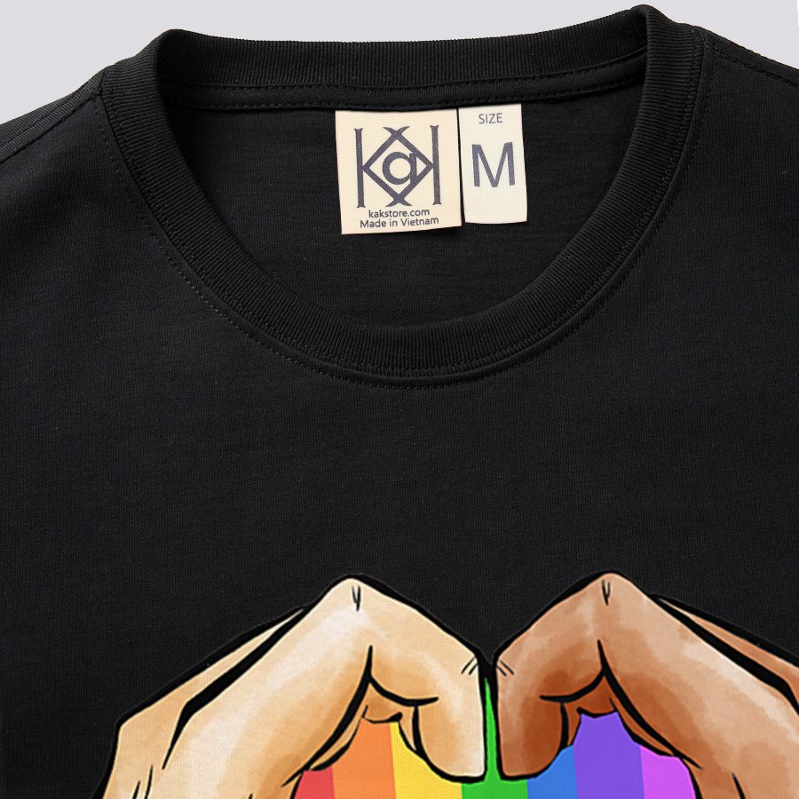 Áo Thun LGBT Gay Les Nam Nữ Phông Phom Rộng In Hình Tay Hình Trái Tim Cầu Vồng Oversize Vải Mát Localbrand MVR KK6012